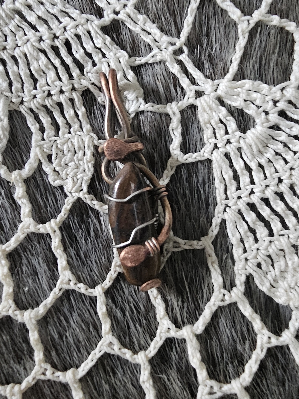 Handmade Brown Tiger Eye Pendant with Copper Wire Wrap